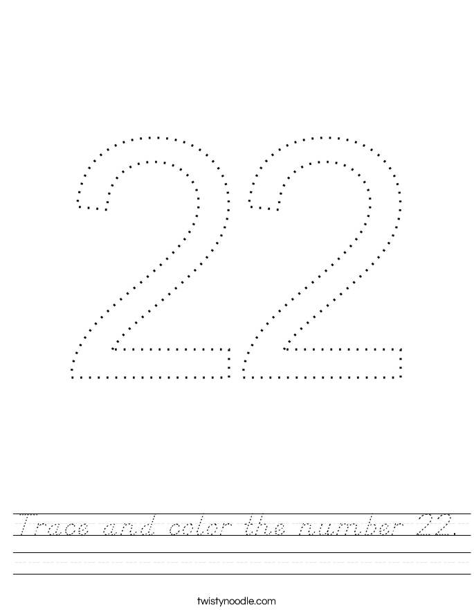 Trace and color the number 22. Worksheet