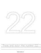 Trace and color the number 22 Handwriting Sheet