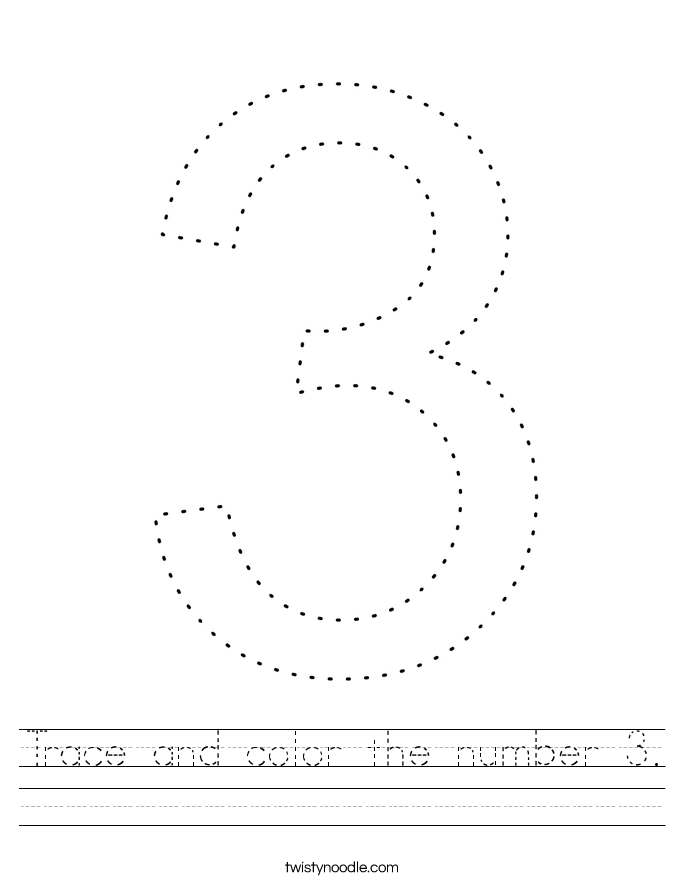 Trace and color the number 3. Worksheet