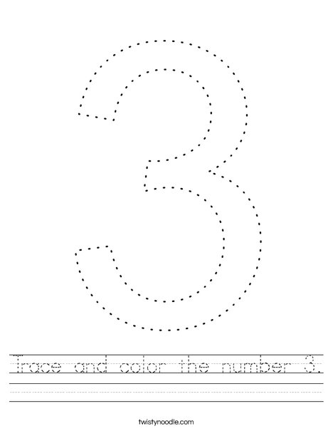 Trace and color the number 3. Worksheet