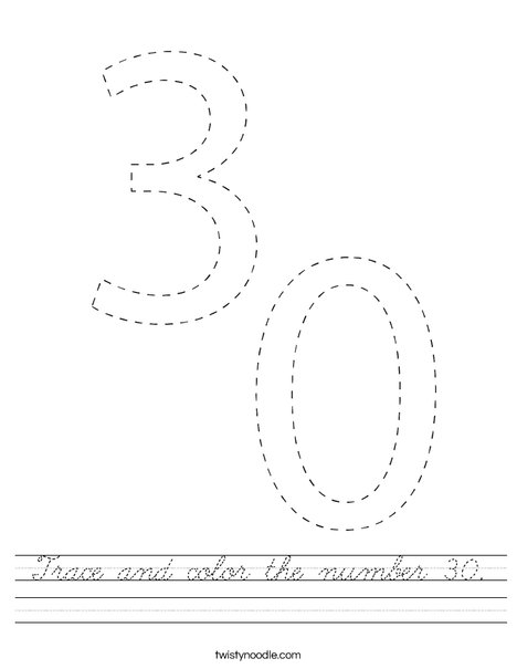 Trace and color the number 30. Worksheet