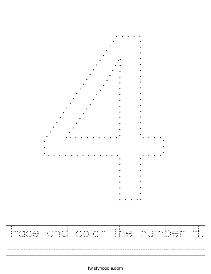 Trace and color the number 4. Worksheet