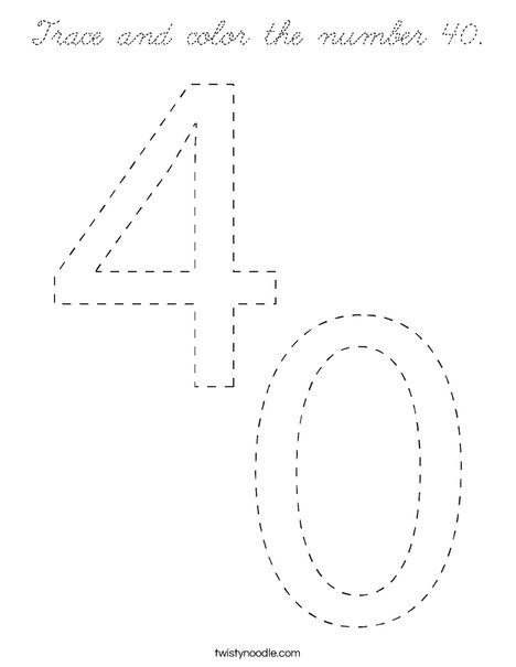 Trace and color the number 40. Coloring Page