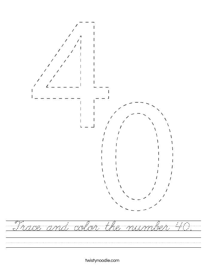 Trace and color the number 40. Worksheet