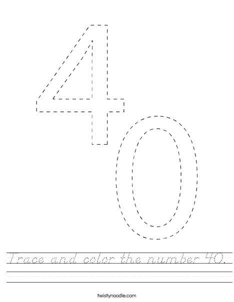 Trace and color the number 40. Worksheet