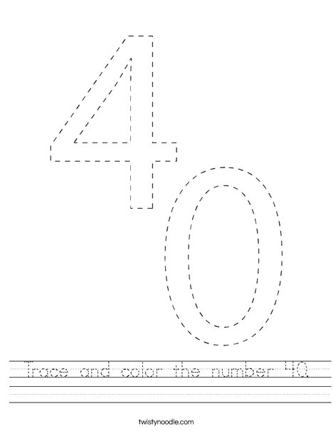 Trace and color the number 40. Worksheet