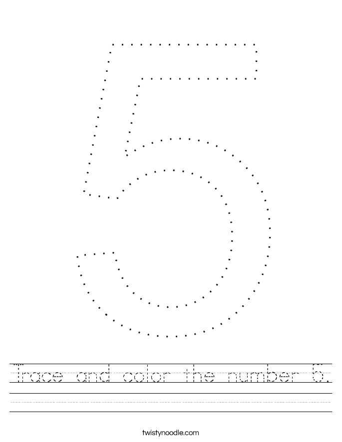 Trace and color the number 5. Worksheet