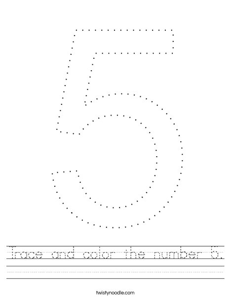 Trace and color the number 5. Worksheet