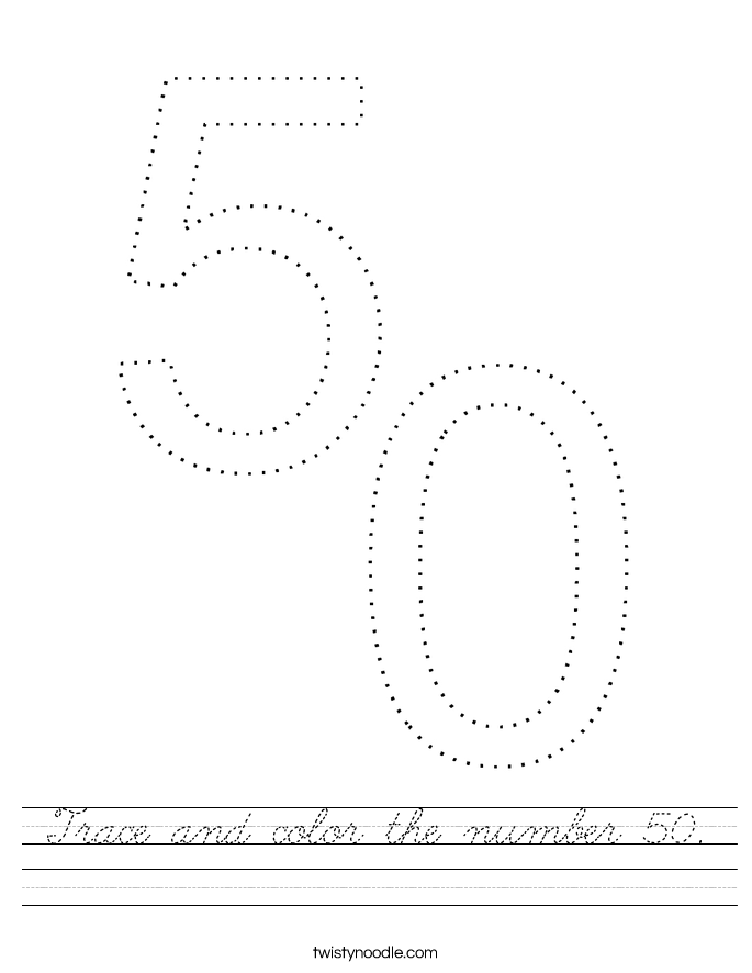 Trace And Color The Number 50 Worksheet Cursive Twisty Noodle Trace And Color The Number 50 Worksheet Cursive Twisty Noodle
