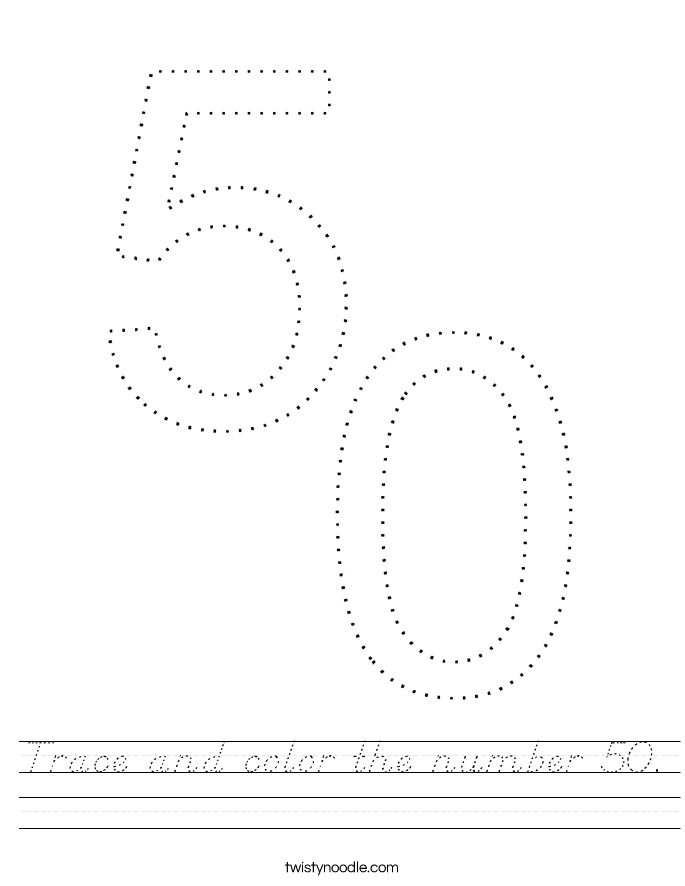 Trace and color the number 50. Worksheet