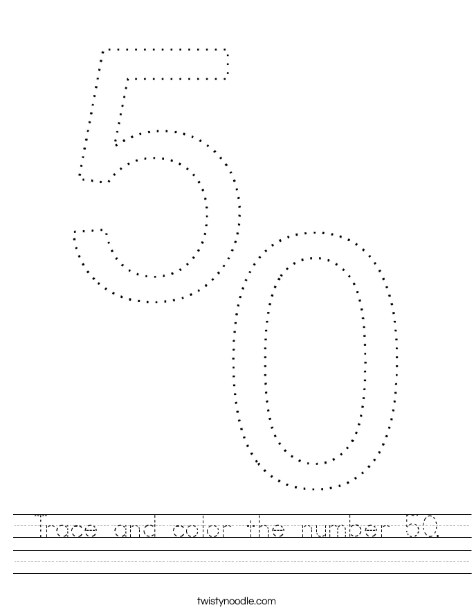 Trace and color the number 50. Worksheet