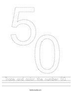 Trace and color the number 50 Handwriting Sheet