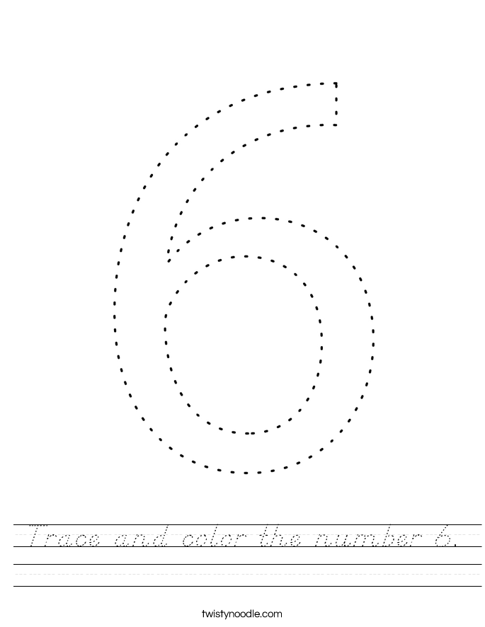 Trace and color the number 6. Worksheet