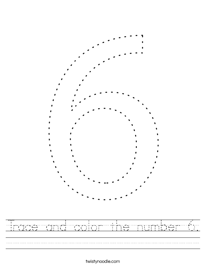 Trace and color the number 6. Worksheet