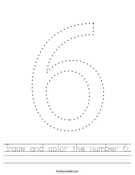 Trace and color the number 6. Worksheet