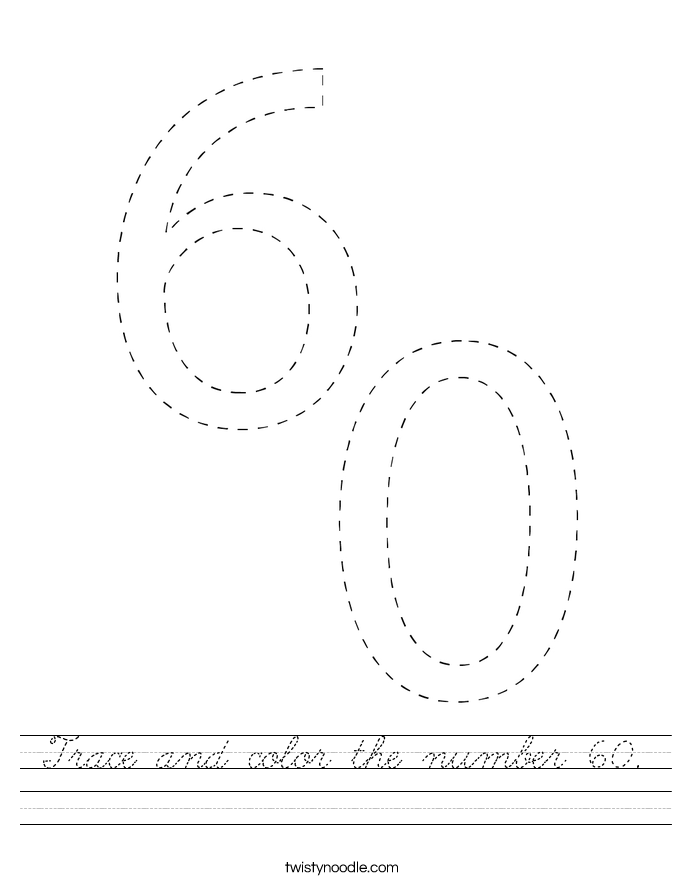 Trace and color the number 60. Worksheet