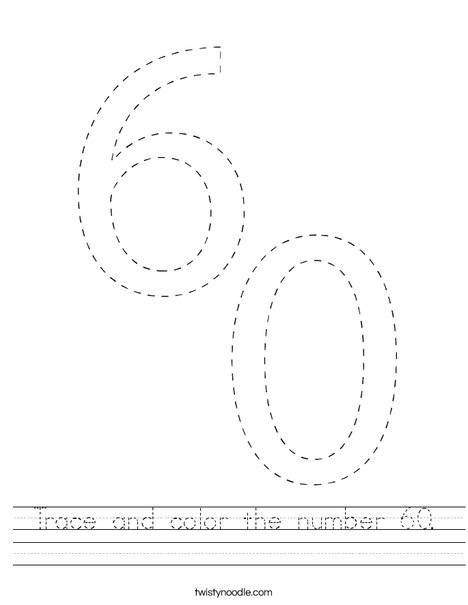 Trace and color the number 60. Worksheet