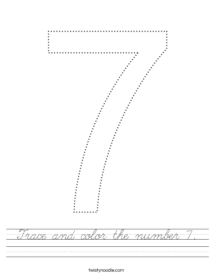 Trace and color the number 7. Worksheet