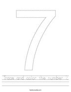 Trace and color the number 7 Handwriting Sheet