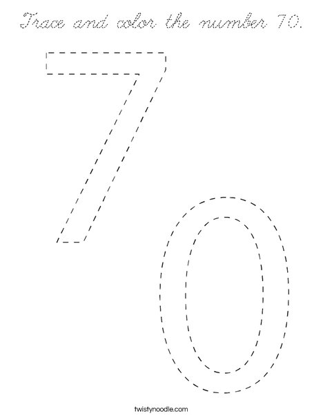 Trace and color the number 70. Coloring Page
