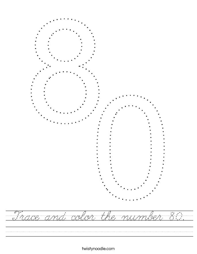 Trace and color the number 80. Worksheet