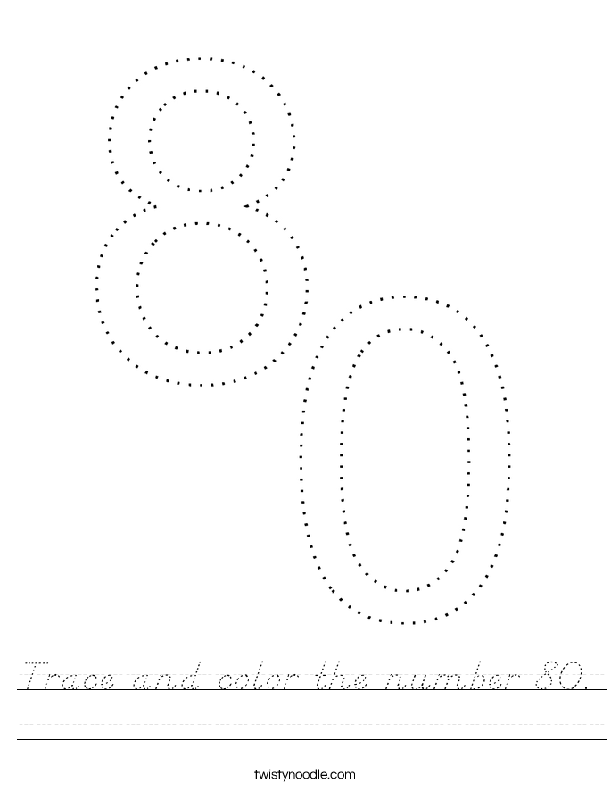 Trace and color the number 80. Worksheet