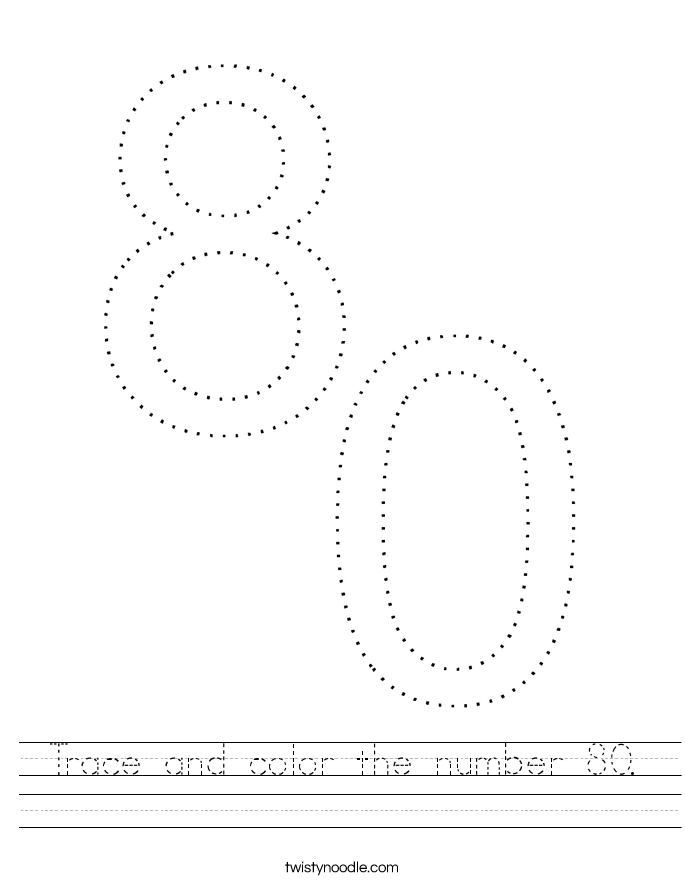 Trace and color the number 80. Worksheet