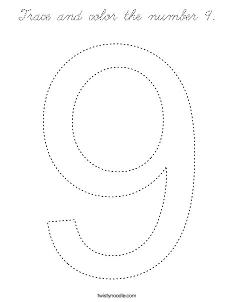 Trace and color the number 9. Coloring Page