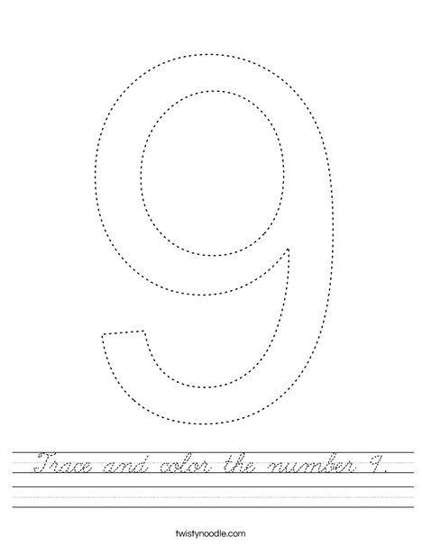 Trace and color the number 9. Worksheet