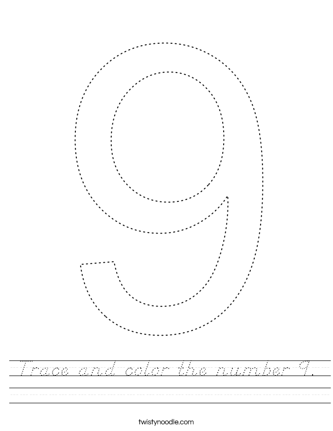 Trace and color the number 9. Worksheet