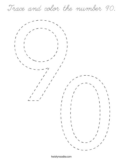 Trace and color the number 90. Coloring Page
