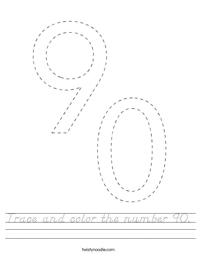 Trace and color the number 90. Worksheet