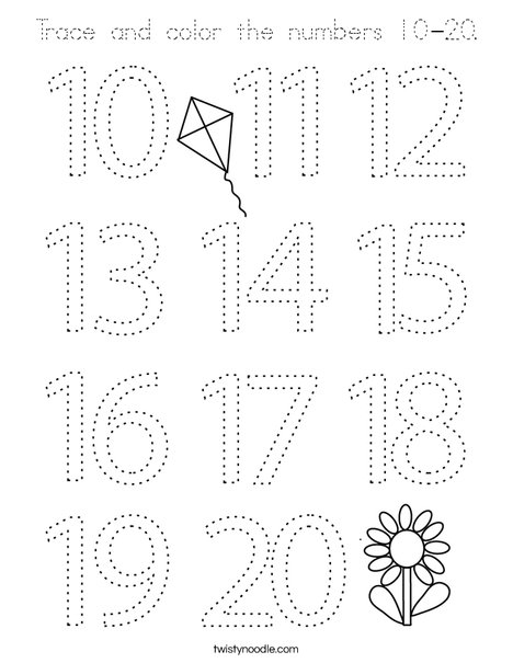 Trace and color the numbers 10-20. Coloring Page