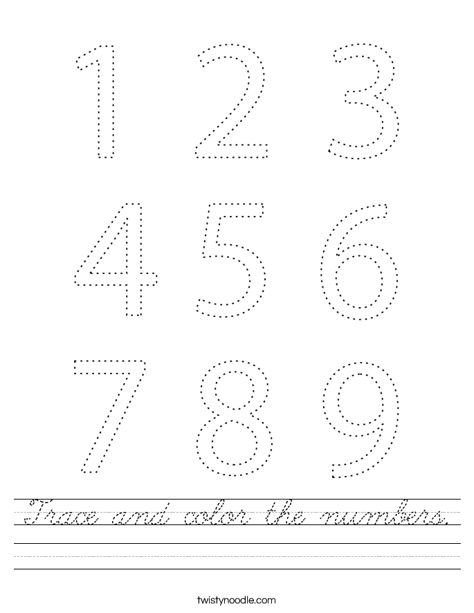Trace and color the numbers. Worksheet