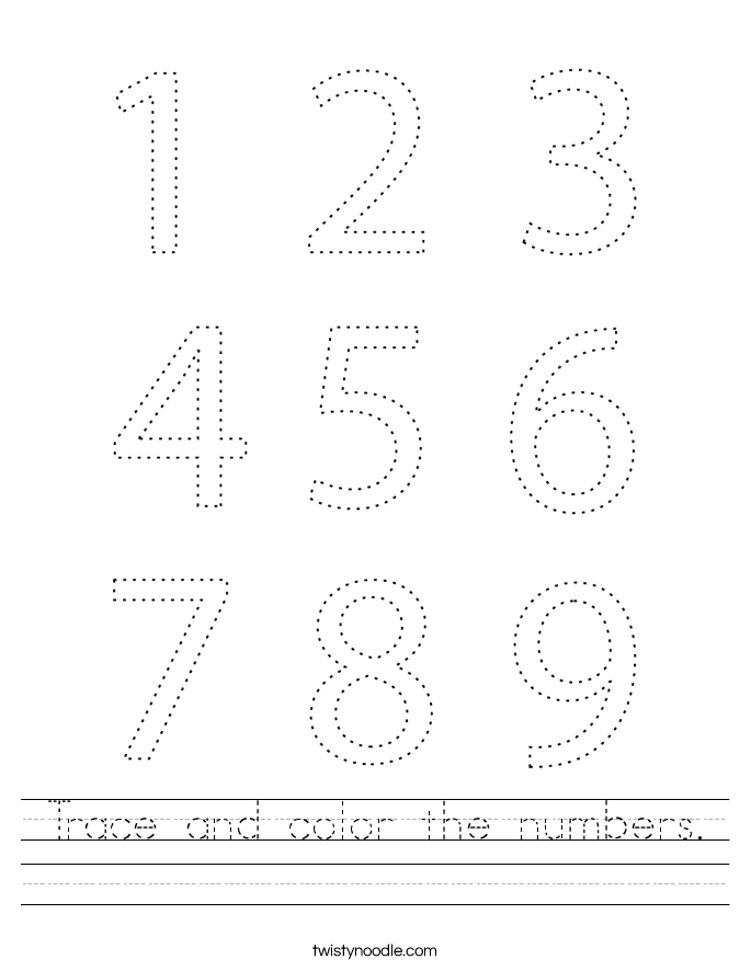 Trace and color the numbers. Worksheet