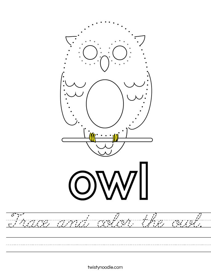 Trace and color the owl. Worksheet