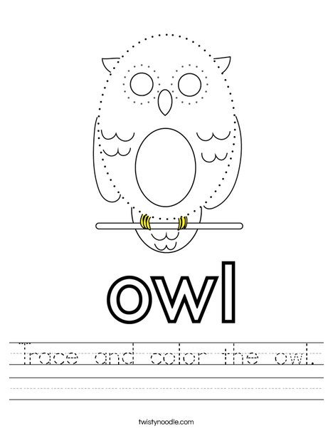 Trace and color the owl. Worksheet