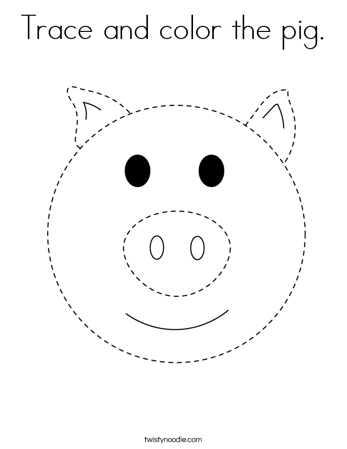 Trace and color the pig. Coloring Page