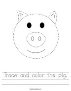 Trace and color the pig Handwriting Sheet