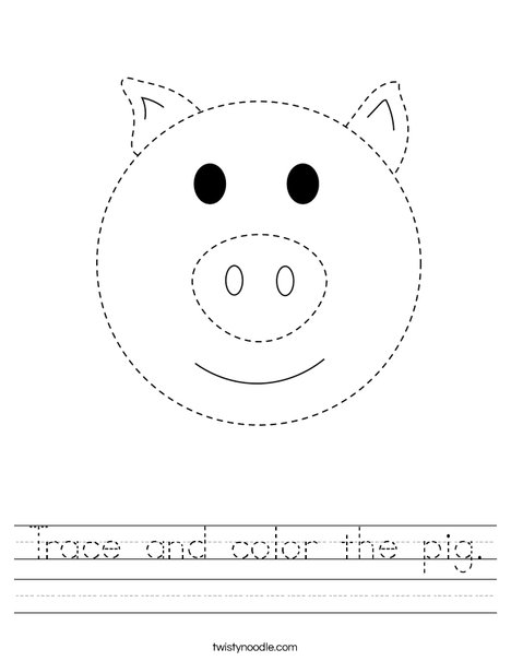 Trace and color the pig. Worksheet