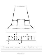 Trace and color the pilgrim hat Handwriting Sheet