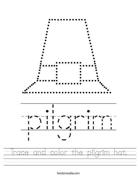 Trace and color the pilgrim hat. Worksheet