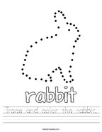 Trace and color the rabbit Handwriting Sheet