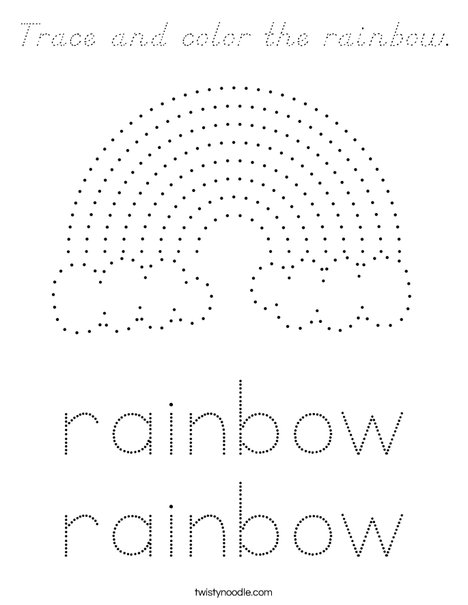trace and color the rainbow coloring page dnealian twisty noodle