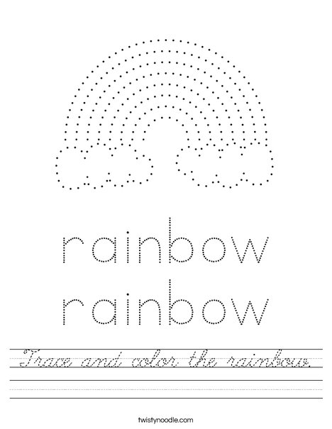 trace and color the rainbow worksheet cursive twisty