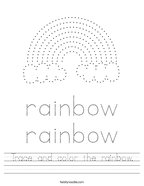 Trace and color the rainbow Handwriting Sheet