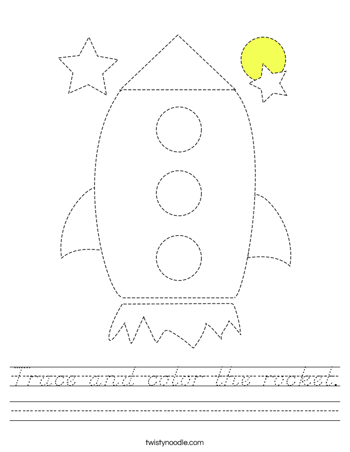 Trace and color the rocket. Worksheet