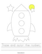 Trace and color the rocket Handwriting Sheet