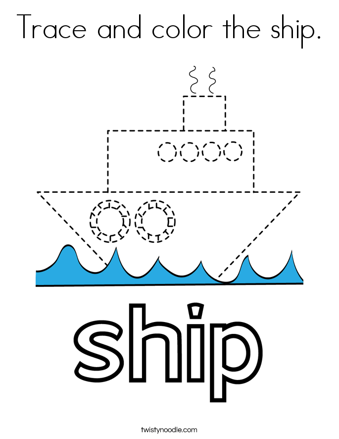 Trace and color the ship. Coloring Page