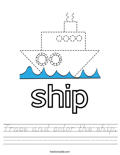 Trace and color the ship. Worksheet